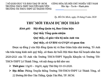 THƯ MỜI THAM DỰ HỘI THẢO
