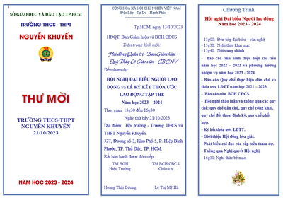 Thư mời Hội nghị Đại biểu người lao động năm học 2023 - 2024