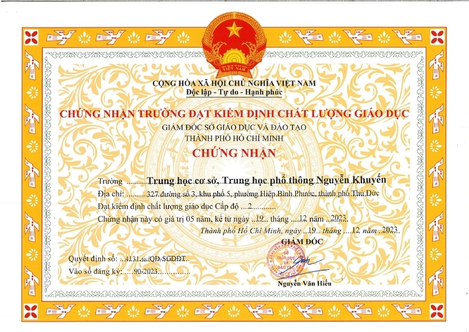 Chứng nhận trường đạt kiểm định chất lượng giáo dục