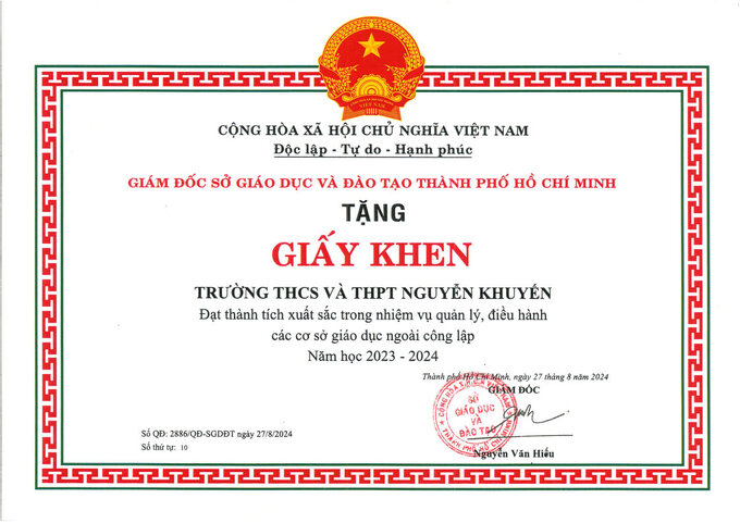 Các đơn vị đạt thành tích xuất sắc ngoài công lập năm học 2023 - 2024